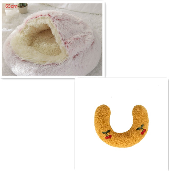 2 In 1 Pet Winter Bed Round Plush Warm Sleeping House