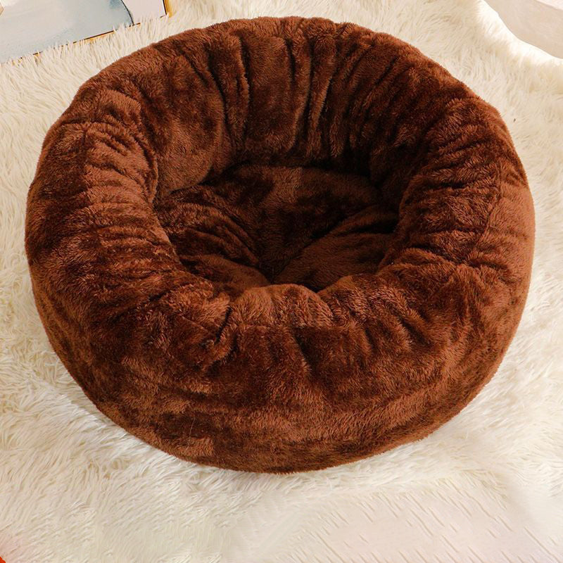 Pet Long Plush Donut Round Warm Cushion Bed Mat