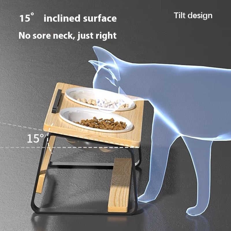 Pet Ceramic Double Bowl Cervical Spine Support Feeding Stand