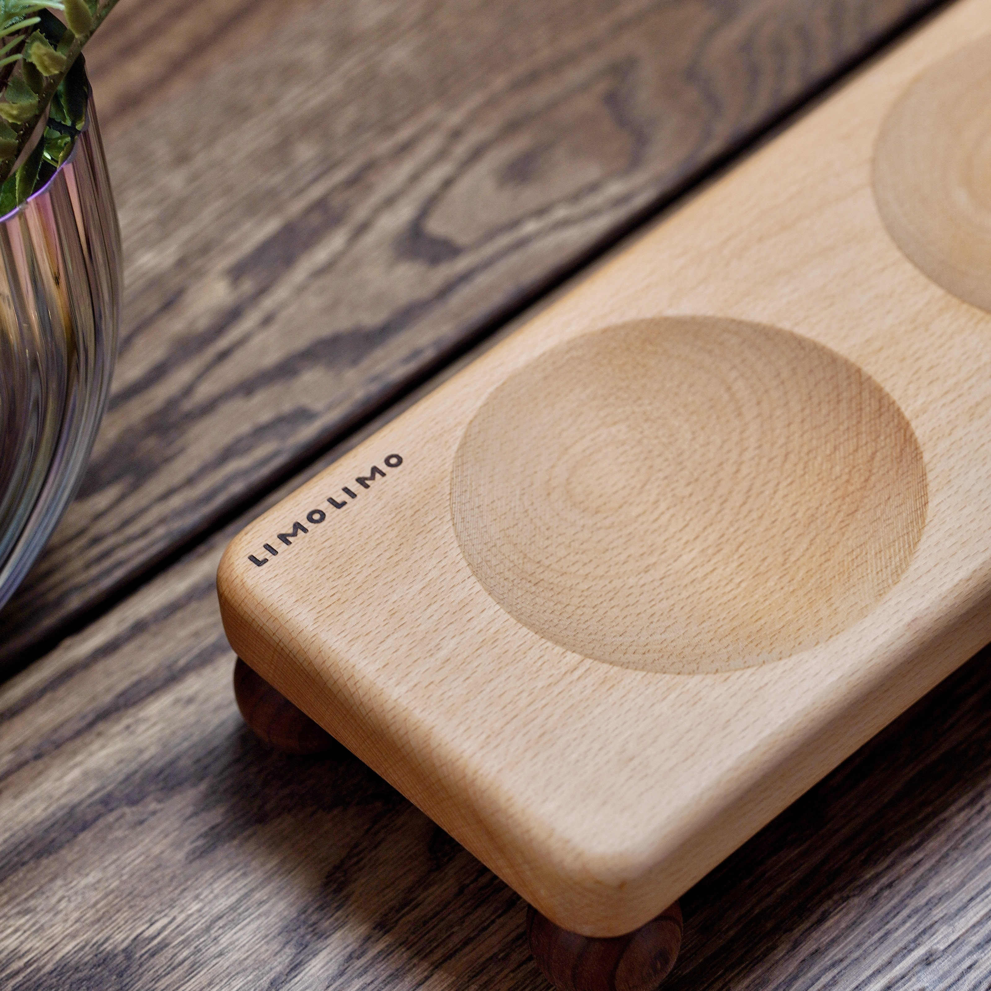 Pet Solid Wood Ceramic Feeding Bowl Elevated Dish Stand