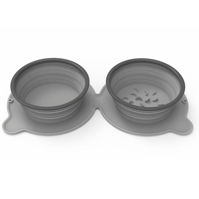 Pet Portable Silicone Double Foldable Non Slip Travel Feeding Bowl