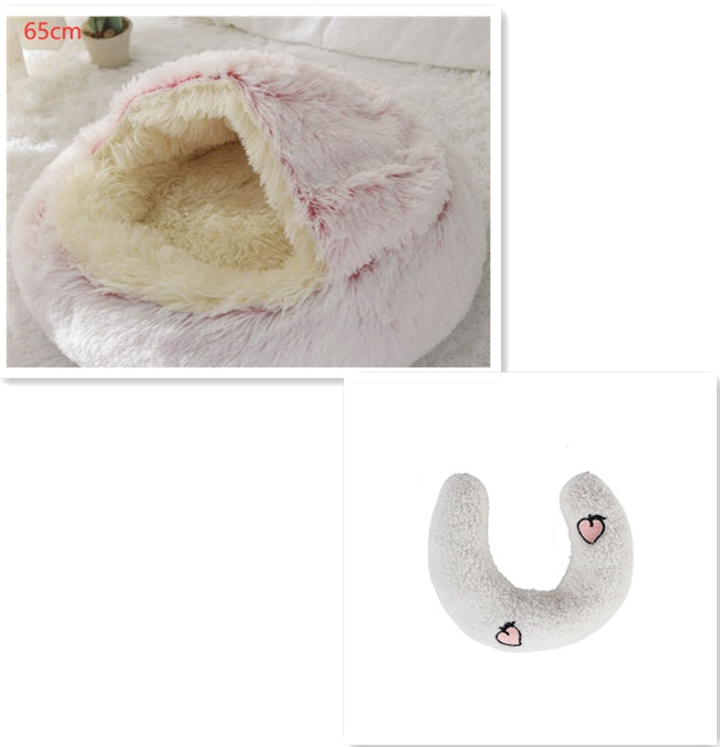 2 In 1 Pet Winter Bed Round Plush Warm Sleeping House