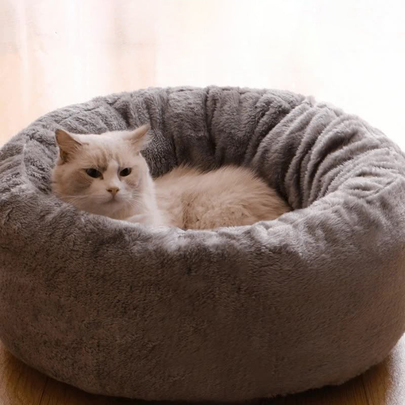 Pet Long Plush Donut Round Warm Cushion Bed Mat