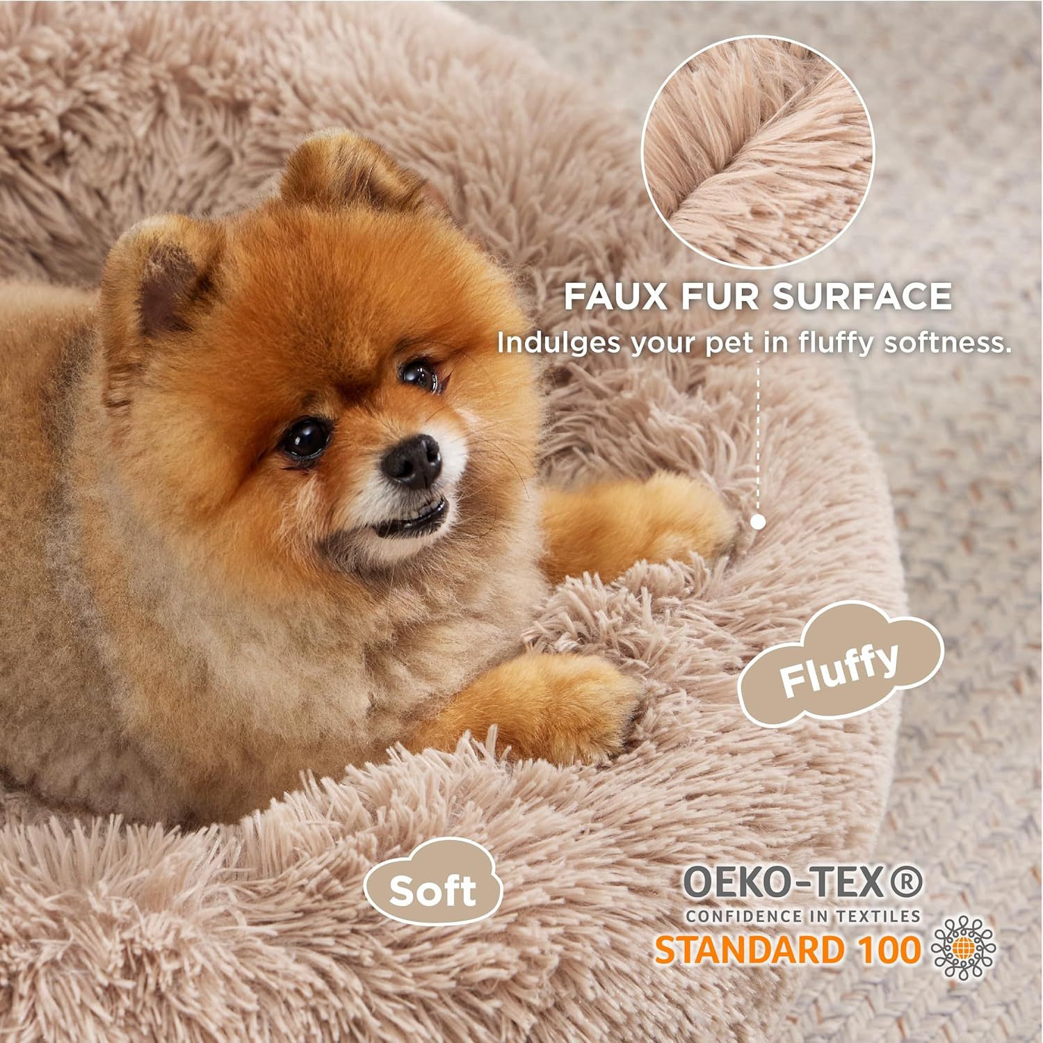 Pet Solid Color Non Slip Round Fluffy Plush Bed
