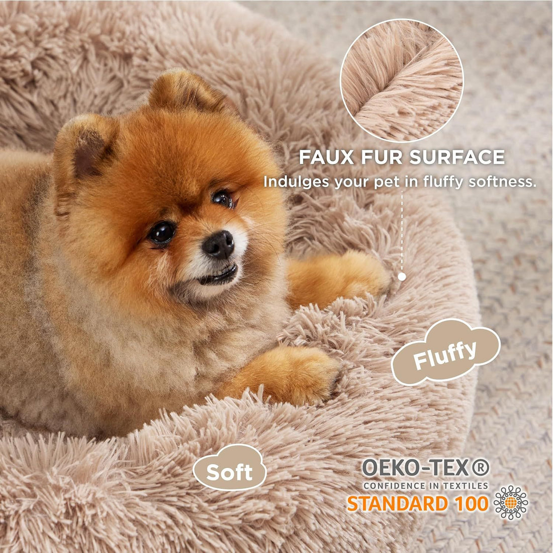 Pet Solid Color Non Slip Round Fluffy Plush Bed