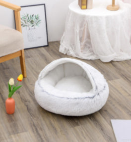 2 In 1 Pet Winter Bed Round Plush Warm Sleeping House