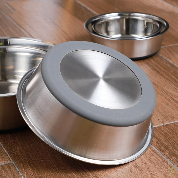 Pet Silicone Stainless Steel Feeding And Drinking Bowl Set