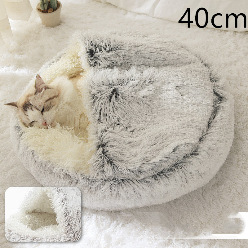 2 In 1 Pet Winter Bed Round Plush Warm Sleeping House