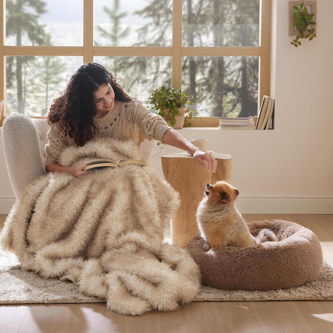 Pet Solid Color Non Slip Round Fluffy Plush Bed