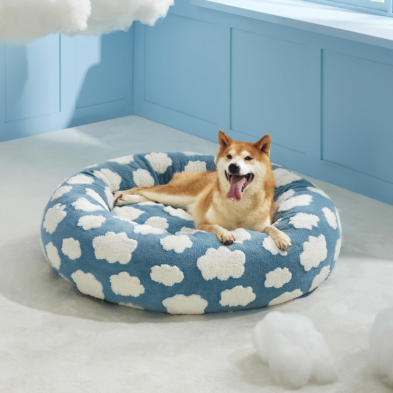 Round Pet Calming Bed Plush Donut Style Sleeping Nest