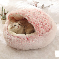 2 In 1 Pet Winter Bed Round Plush Warm Sleeping House