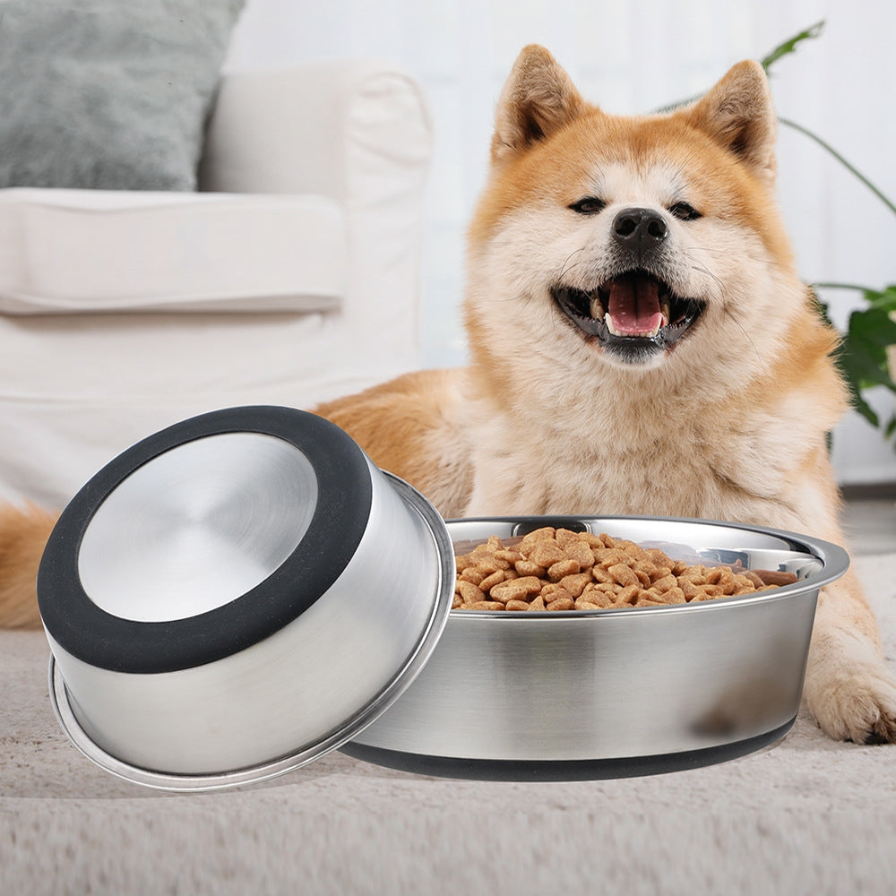Pet Silicone Stainless Steel Feeding And Drinking Bowl Set