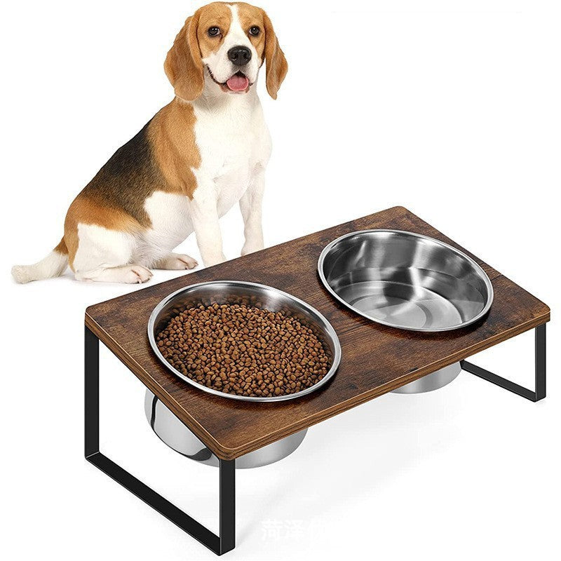 Pet Wooden Iron Feeding Rack Bowl Stand