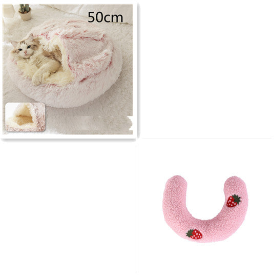 2 In 1 Pet Winter Bed Round Plush Warm Sleeping House