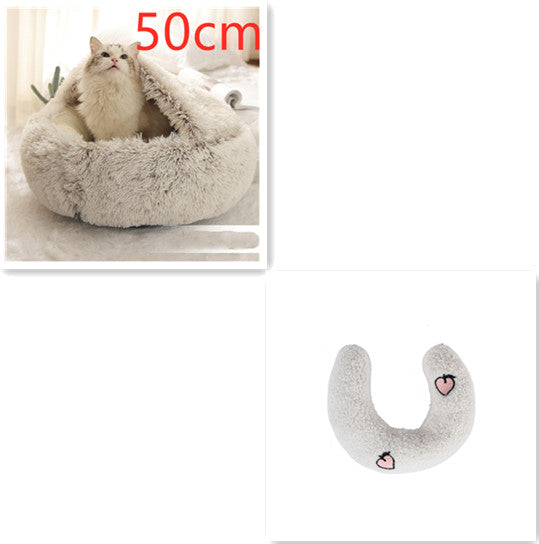 2 In 1 Pet Winter Bed Round Plush Warm Sleeping House