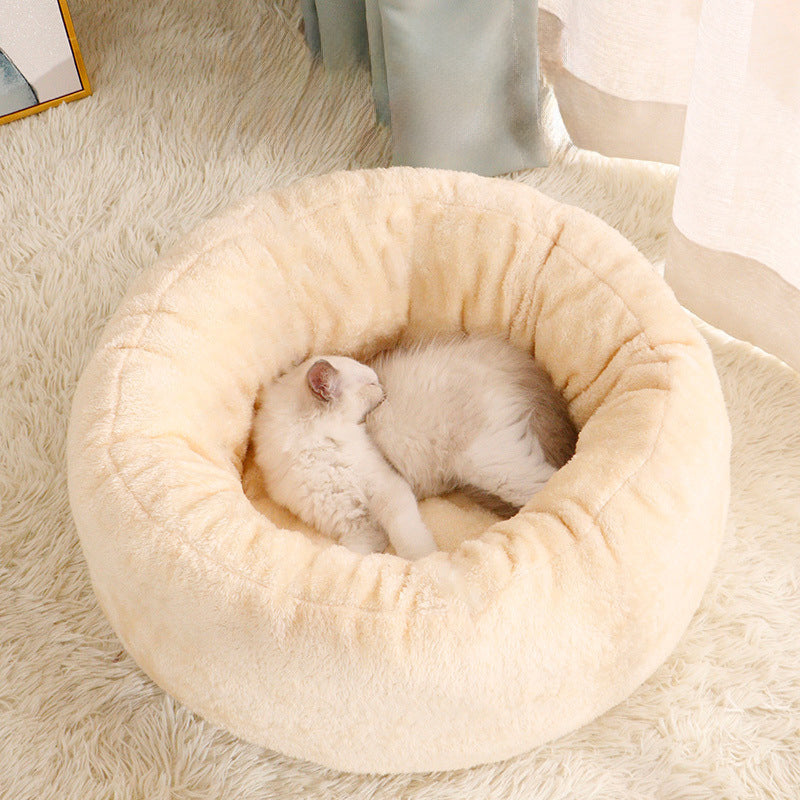 Pet Long Plush Donut Round Warm Cushion Bed Mat