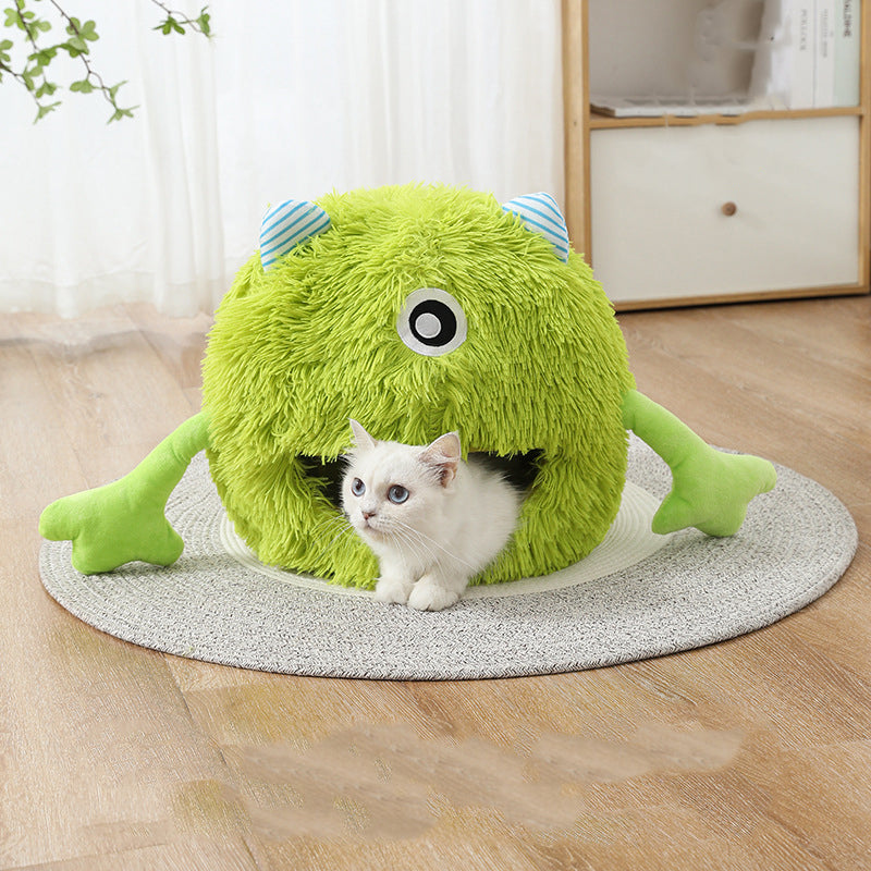 Pet Machine Washable Fluffy Round Calming Plush Bed