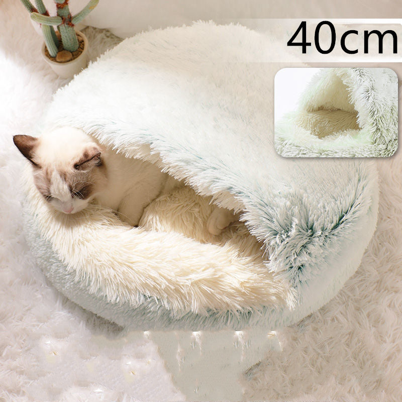 2 In 1 Pet Winter Bed Round Plush Warm Sleeping House