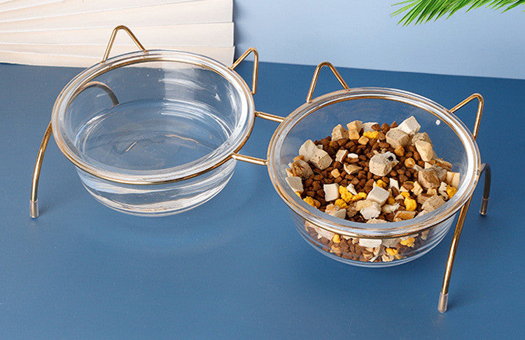 Pet Glass Feeding Water Bowl With Metal Stand Rack
