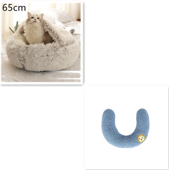 2 In 1 Pet Winter Bed Round Plush Warm Sleeping House