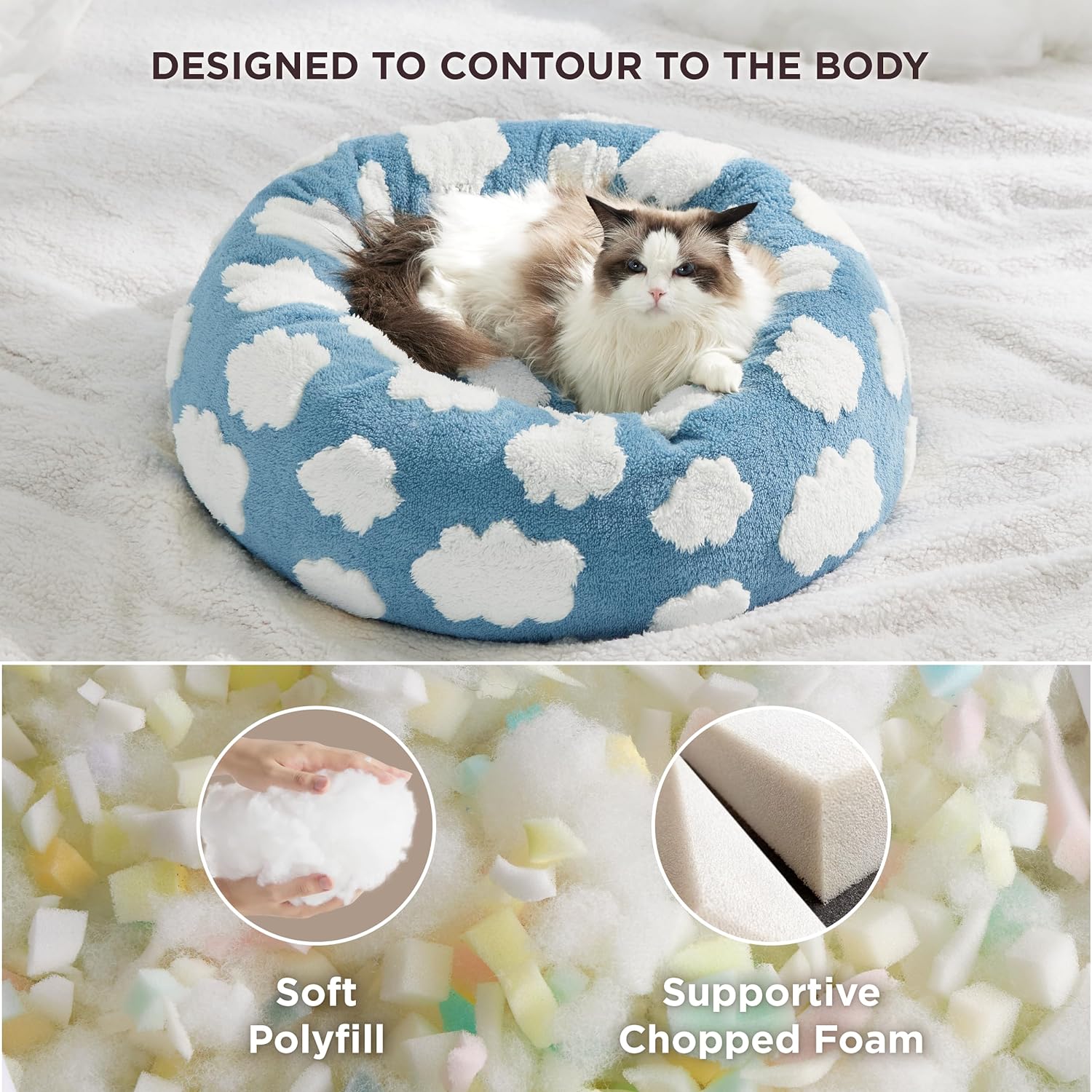 Round Pet Calming Bed Plush Donut Style Sleeping Nest