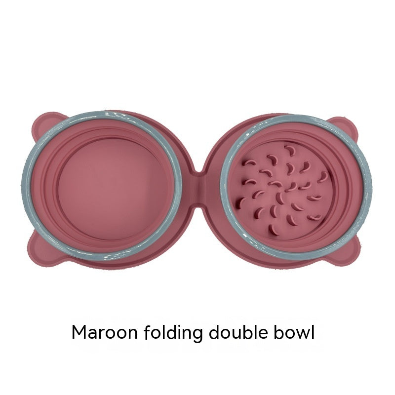 Pet Portable Silicone Double Foldable Non Slip Travel Feeding Bowl