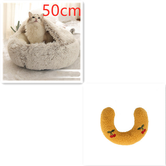 2 In 1 Pet Winter Bed Round Plush Warm Sleeping House
