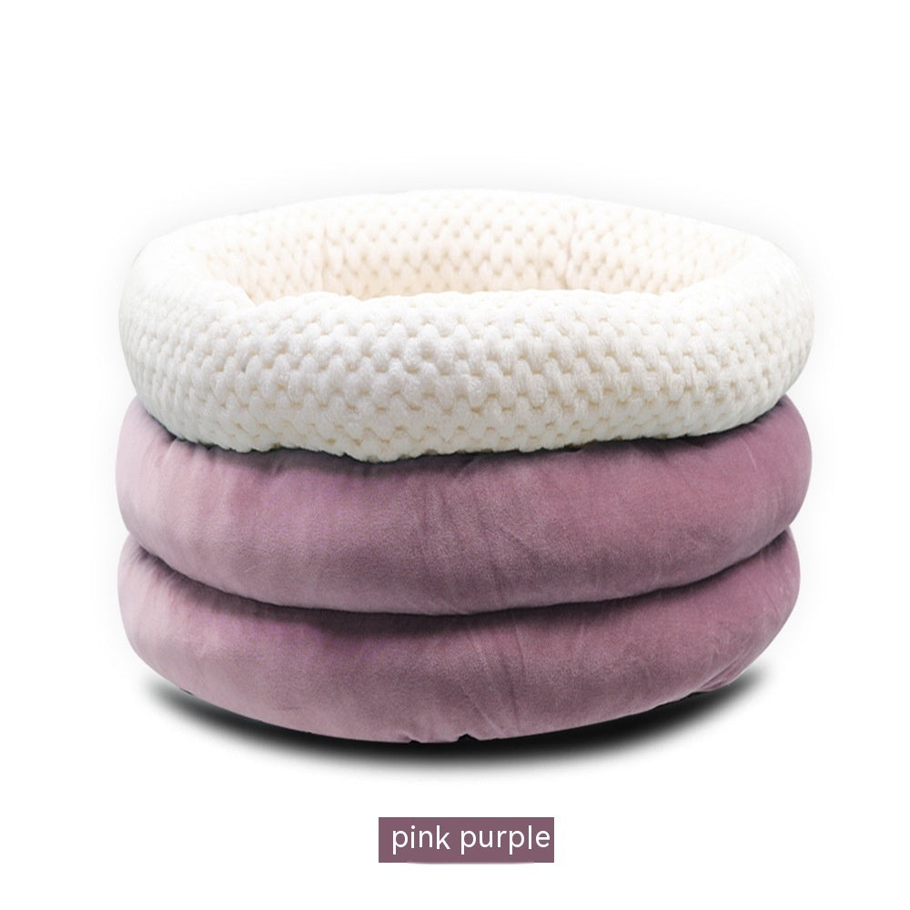Pet Semi Closed Round Ice Velvet Deep Sleep Bed