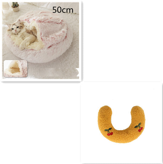 2 In 1 Pet Winter Bed Round Plush Warm Sleeping House