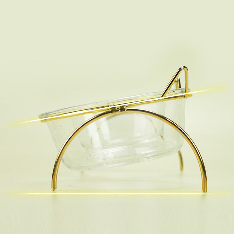 Pet Glass Feeding Water Bowl With Metal Stand Rack