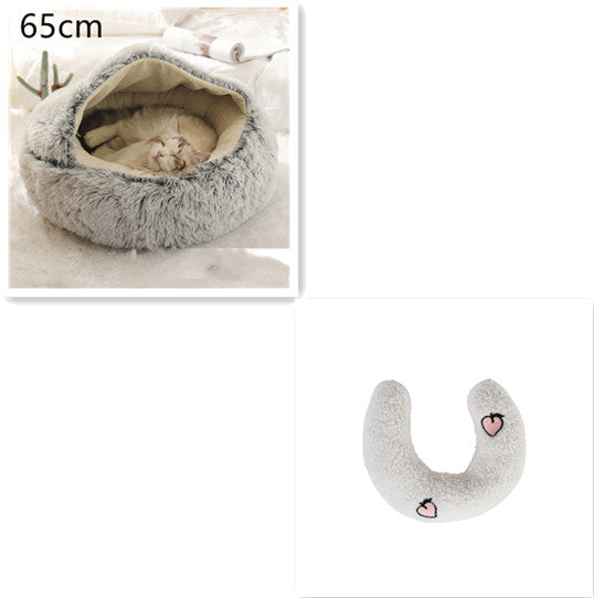 2 In 1 Pet Winter Bed Round Plush Warm Sleeping House