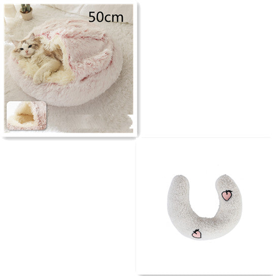 2 In 1 Pet Winter Bed Round Plush Warm Sleeping House