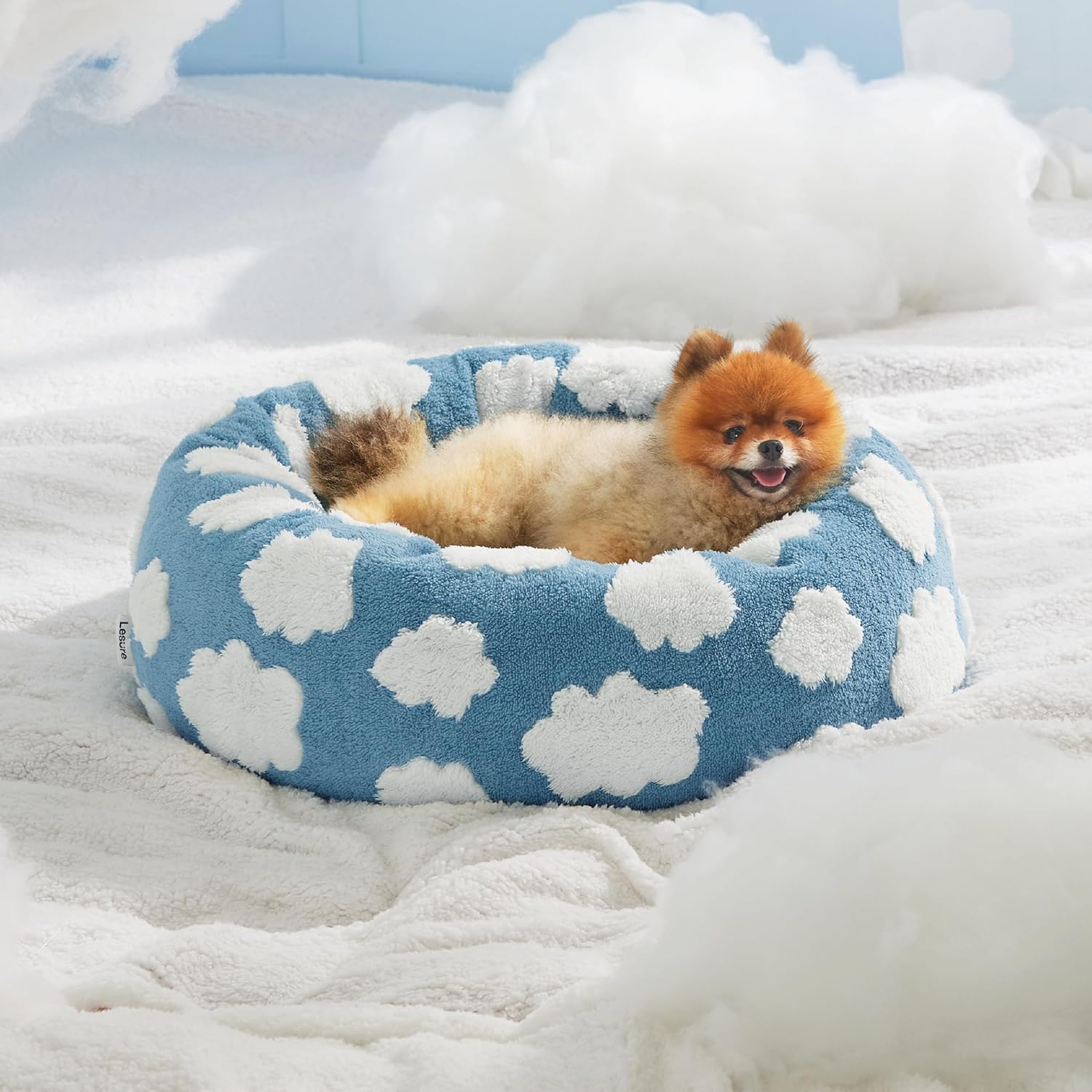 Round Pet Calming Bed Plush Donut Style Sleeping Nest