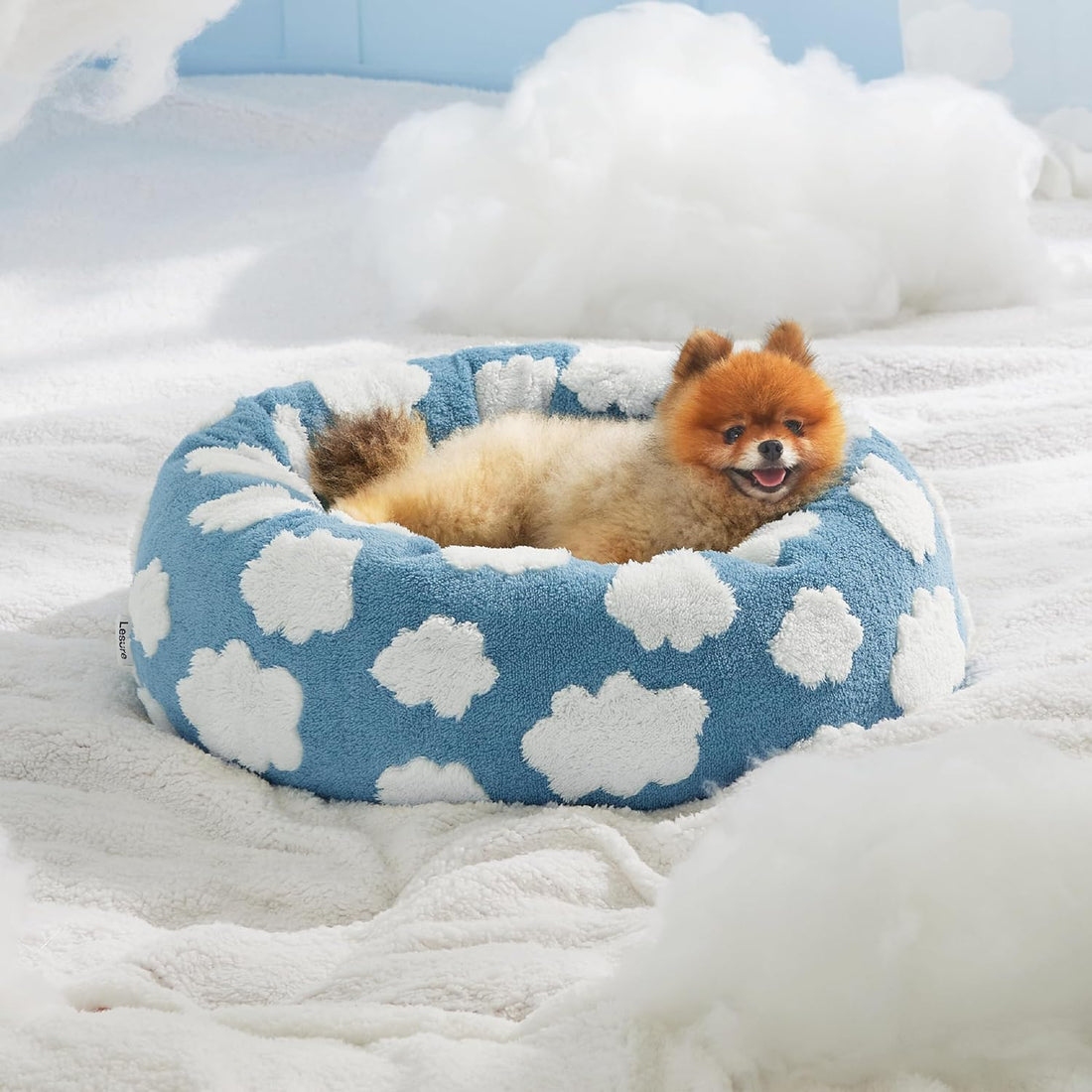Round Pet Calming Bed Plush Donut Style Sleeping Nest