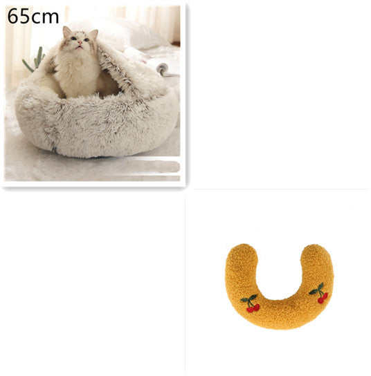 2 In 1 Pet Winter Bed Round Plush Warm Sleeping House