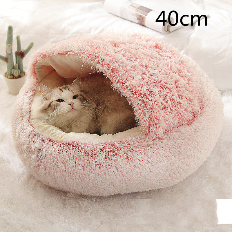 2 In 1 Pet Winter Bed Round Plush Warm Sleeping House