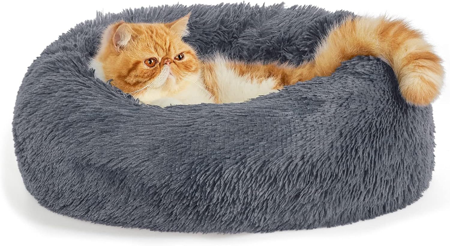 Pet Solid Color Non Slip Round Fluffy Plush Bed