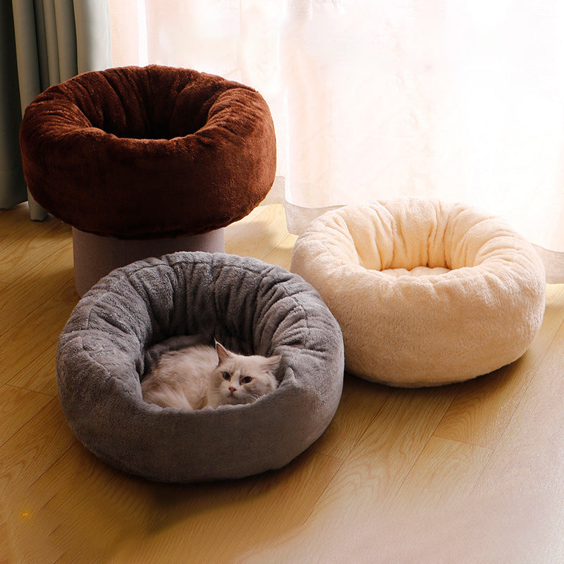 Pet Long Plush Donut Round Warm Cushion Bed Mat