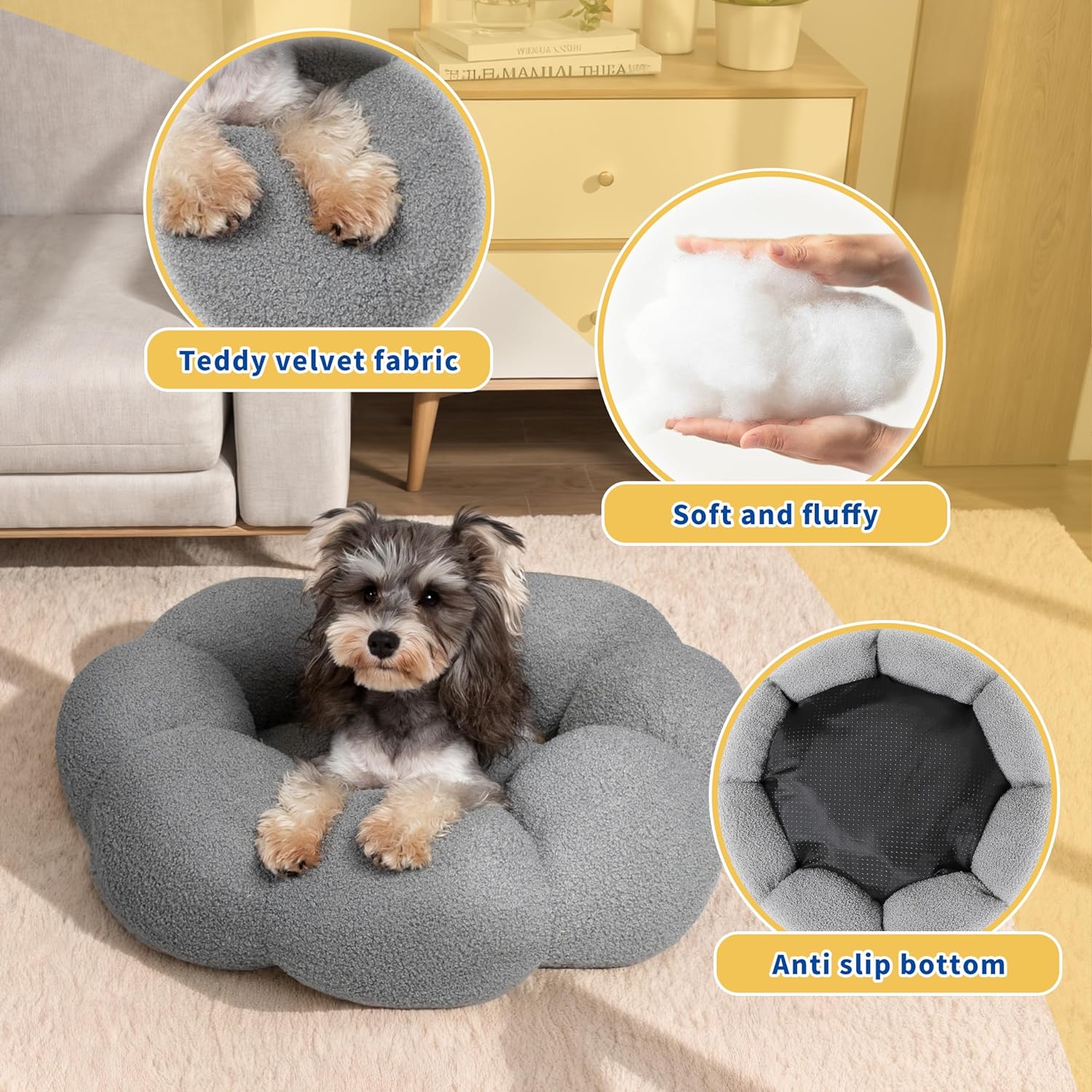 Pet Fluffy Flower Plush Calming Round Donut Cuddler Bed