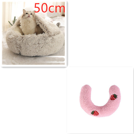 2 In 1 Pet Winter Bed Round Plush Warm Sleeping House