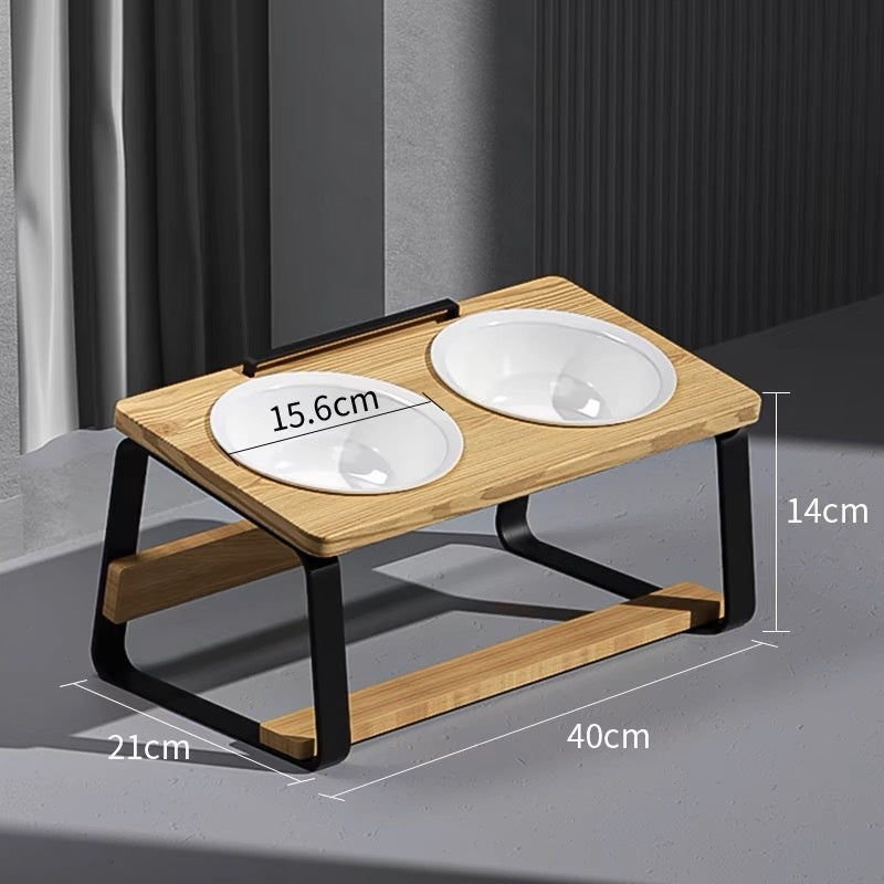Pet Ceramic Double Bowl Cervical Spine Support Feeding Stand