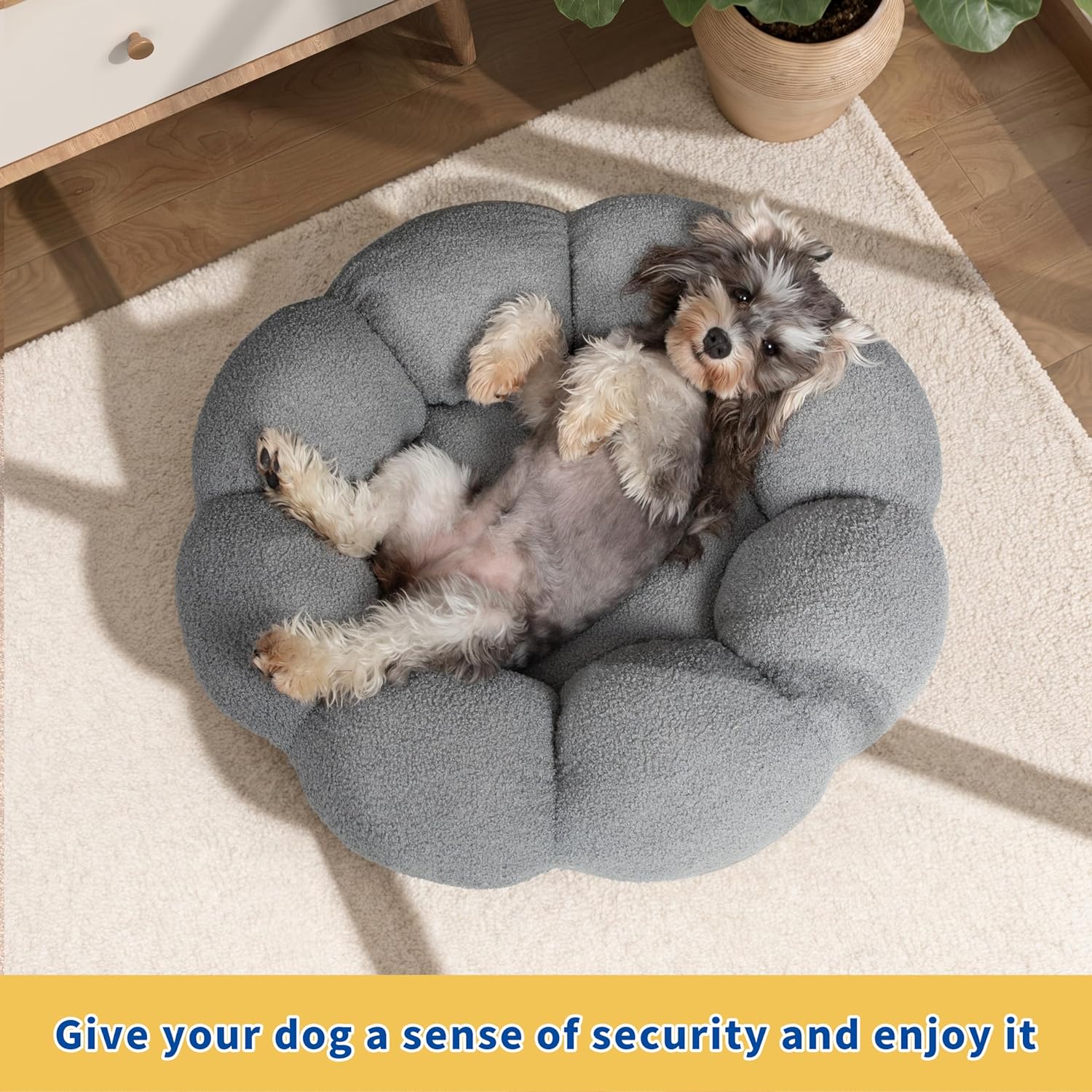 Pet Fluffy Flower Plush Calming Round Donut Cuddler Bed