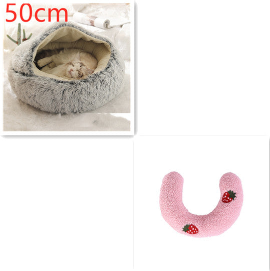 2 In 1 Pet Winter Bed Round Plush Warm Sleeping House