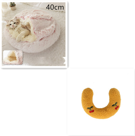 2 In 1 Pet Winter Bed Round Plush Warm Sleeping House