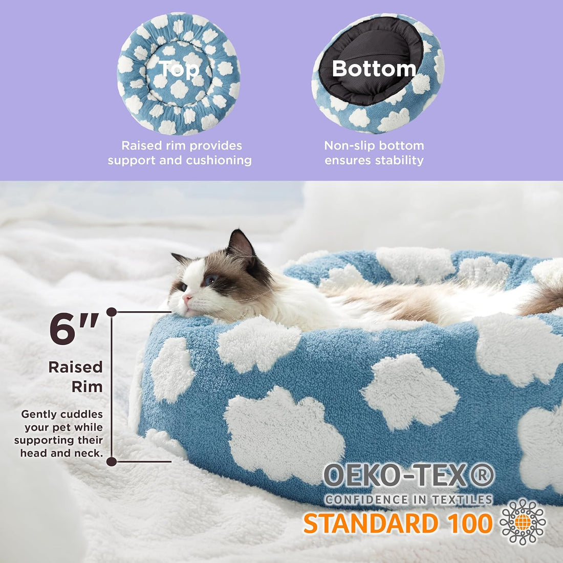 Round Pet Calming Bed Plush Donut Style Sleeping Nest