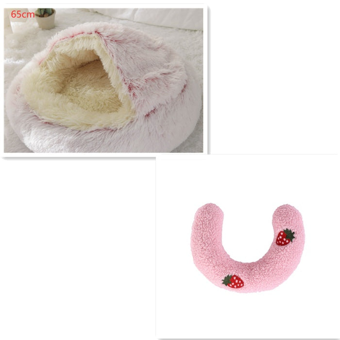 2 In 1 Pet Winter Bed Round Plush Warm Sleeping House