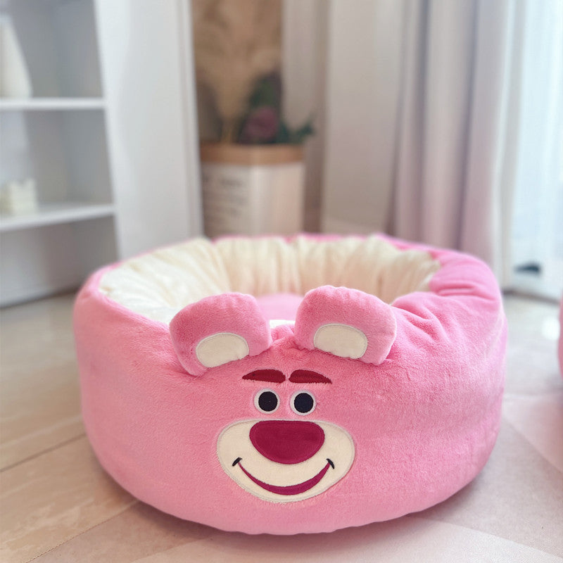 Pet Cartoon Plush Round Four Seasons Nest Cushion Bed