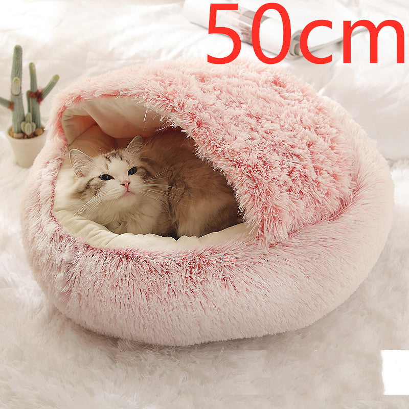 2 In 1 Pet Winter Bed Round Plush Warm Sleeping House
