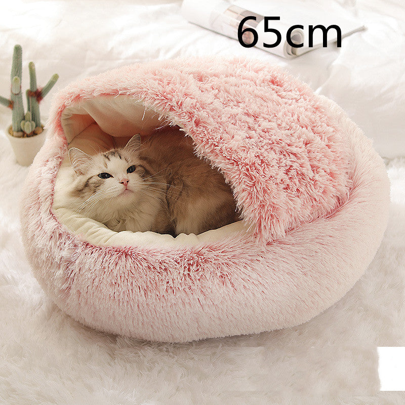 2 In 1 Pet Winter Bed Round Plush Warm Sleeping House