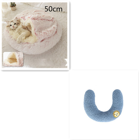 2 In 1 Pet Winter Bed Round Plush Warm Sleeping House